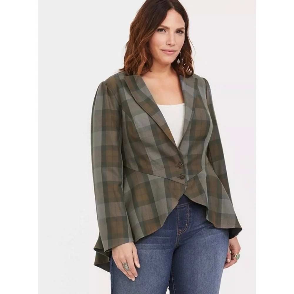 Torrid Outlander Plaid Jacket Corset Claire Back High Low Grey Brown Tartan 3 3X